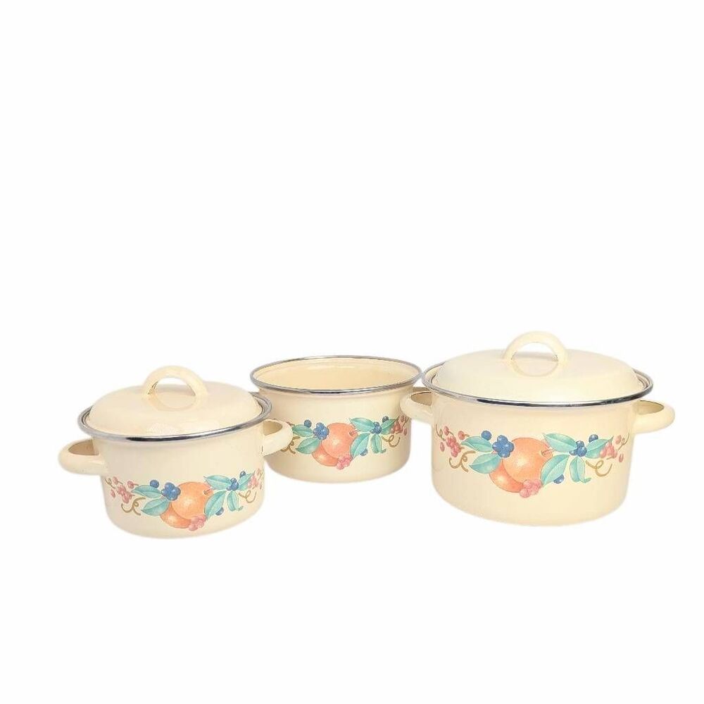 Vintage Corelle Coordinates “Abundance” Fruit 5 Piece Mini Stock Pot Set cottage